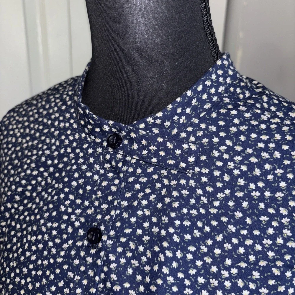 SBJ Austin Oversized Cotton Shirt Size 1/2 Button Boxy Lagenlook Navy Floral - Picture 8 of 8